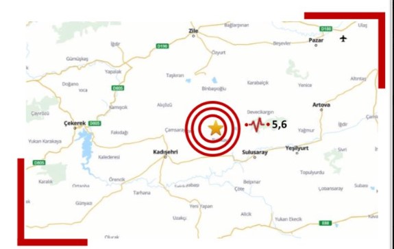 Tokat’ta 5,6 büyüklüğünde deprem